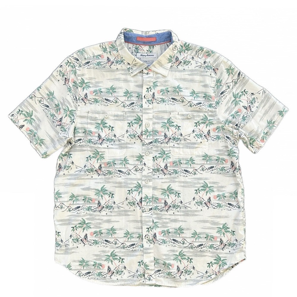 Tommy Bahama Men's‎ Trim Fit Hula Girl Button Up Short Sleeves Pockets Size XL